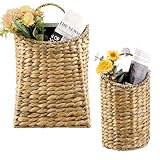2 Pack Woven Hanging Basket Set, Wicker Wall Baskets Handmade Seagrass Planters for Front Door, Garden, Farmhouse Home Decor