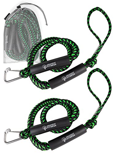 Gradient Fitness Bungee Dock Line (4 - 2 Pack) | Marine Rope Boat Dock Lines Make Docking & Boarding Easy for Jetski Kayak Pontoon. Boat Accessories Stretch 4-5.5. Mooring Boat Rope Absorbs Shock