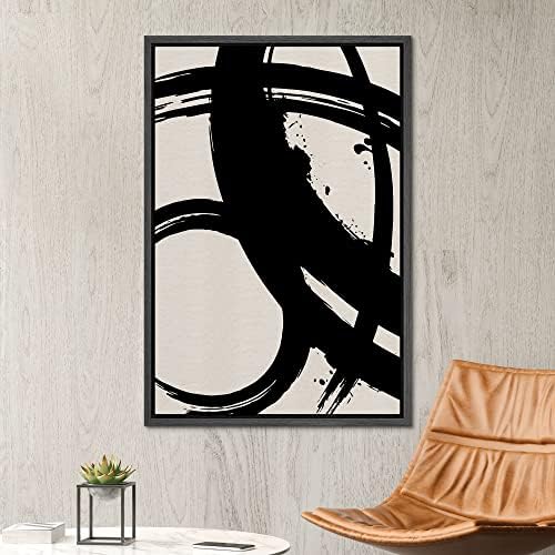 Miniatura 2 de SIGNWIN Lienzo enmarcado para pared, pintura de tinta negra, trazos circulares, espirales, formas abstractas, ilustraciones, arte moderno,