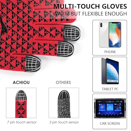 Image of Achiou Winter Gloves, Glove for Men Women, Upgraded Touch Screen Texting Warm Running with Thermal Soft Knit Lining