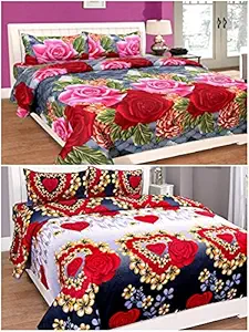 VORDVIGO Poly Cotton 150 TC Queen Size Double Bedsheets Combo Pack of 2 Bedsheet with 4 Pillow Covers_Size- 88*88 inch_Combo of 2 bedsheets