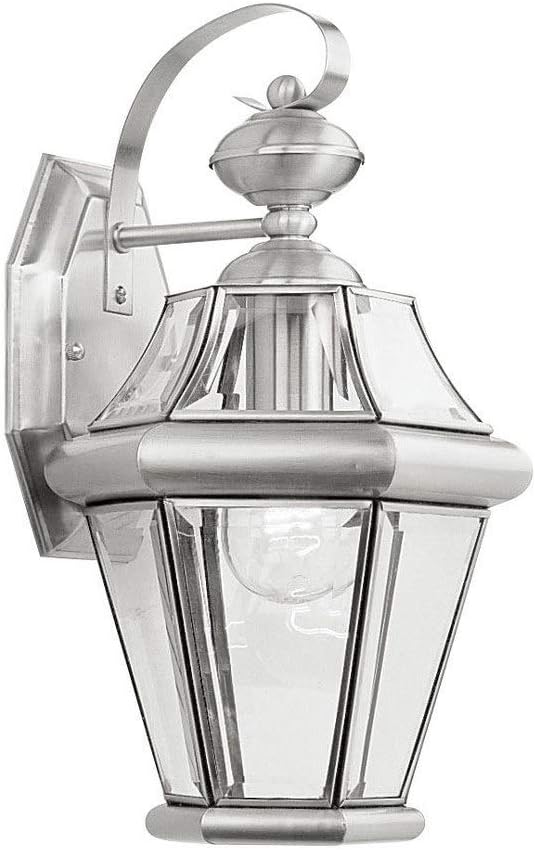 Livex Lighting 2161-91 Outdoor Wall Sconce Light with Clear Beveled Glass, Brushed Nickel