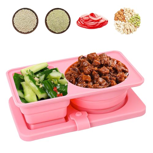 YAUNJI Recipiente de silicona reutilizable con tapas, caja de doble compartimento, recipientes de condimentos para salsa de aperitivos (rosa)