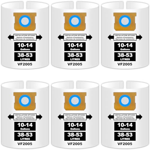 10-14 Gallon Bags for Shop Vac 10 12 14 Gallon 90662 90672 Type F Type I VF2005 Disposable Replacement Fine Dust Collection Vacuum Filter Bags Part # 9066233 6 Pack