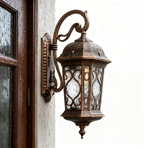 Image of Retro Brass Waterproof Outdoor Wall Light with Water Glass | Exterior Wall Sconces Dimmable, Quick & Easy Installation for Garage Porch Doorway