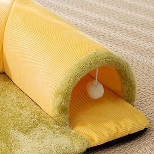 Lit tunnel pour chat portable cachette interactive chaton jeu intérieur jaune