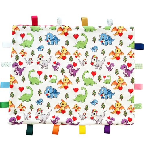Image of Large Tag Blanket for Babies, Dinosaur Toddler Blanket with Tags