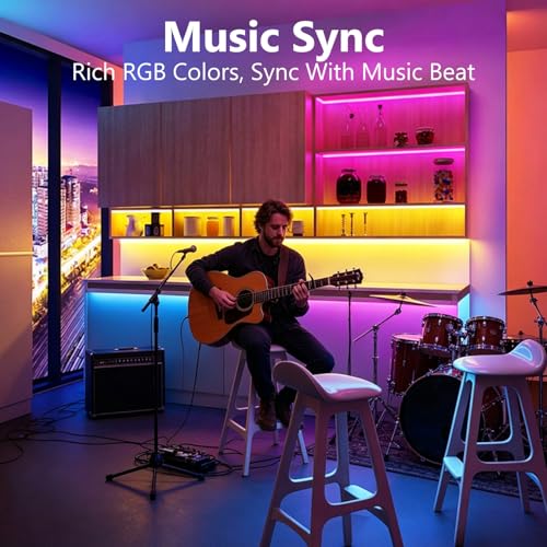Image of DAYBETTER LED Strip Lights 110ft1Roll RGB Music Sync Smart App Control | Indoor color changing decor for bedroom, kitchen, party. 44-key IR remote, timer, cuttable, flexible, strong adhesive