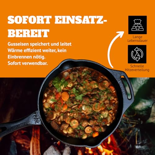 Foto von Petromax Feuerpfanne mit Stiel - Pfanne aus Gusseisen für alle Grill- und Herdarten, Gasflamme, Backofen oder Kochen im Freien - Anbraten, Schmoren und Rösten mit Antihafteffekt - 25 cm Durchmesser