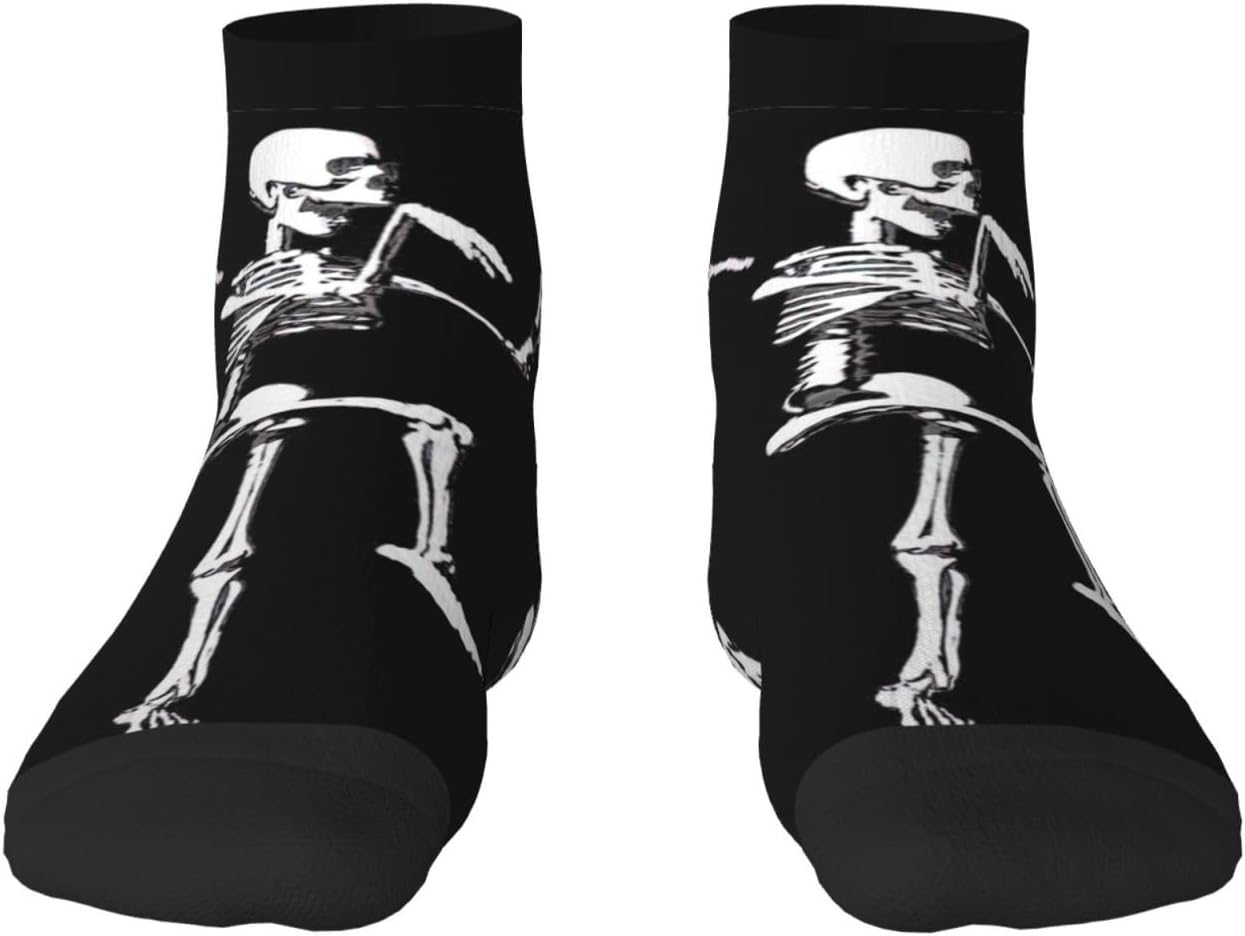 Halloween Posable Skeleton Skull print Men's Moisture Wicking Socks for Work Sports Boot Socks Athletic Running Daily