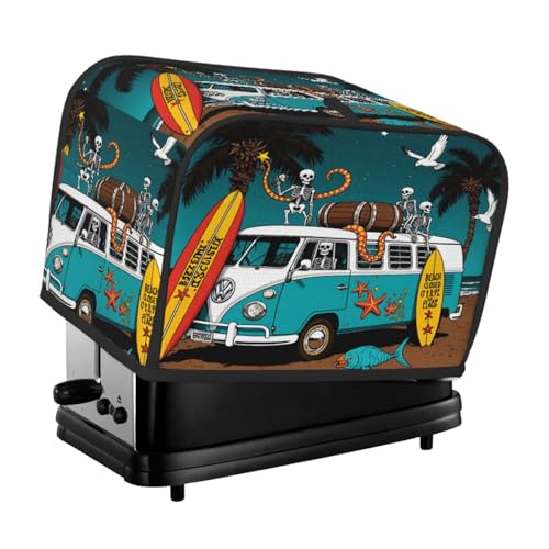 Whimsical Skeleton Surf Crew with Vintage VW Van Beach-Inspired Design Dustproof Waterproof Toaster Cover - 2-Slice Kitchen Appliance Protector