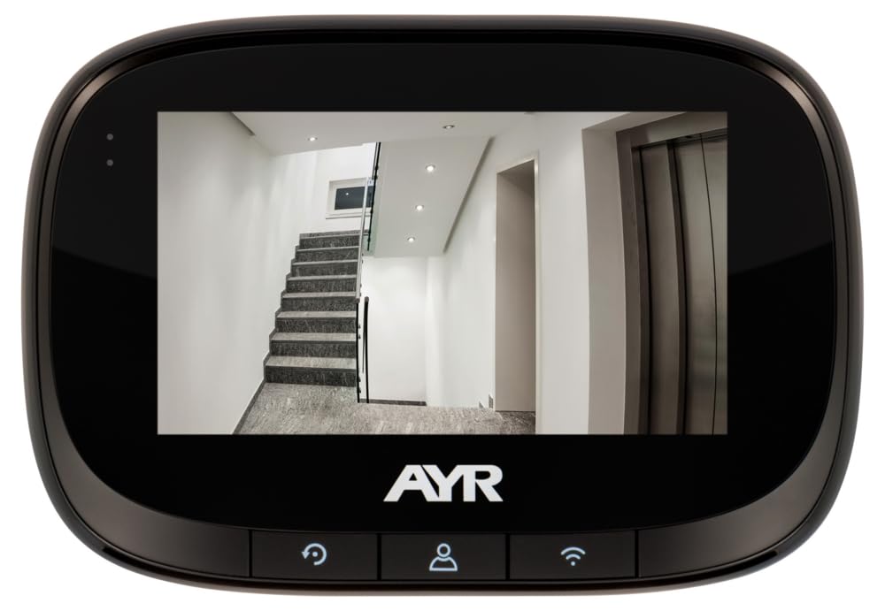 AYR Mirilla Digital de Puerta con Gran Pantalla a Color de 4,3". Cámara con Infrarrojos y visión Nocturna, PIR; detección de Movimiento. Batería Recargable. Prúebala con Alexa y Google Home.
