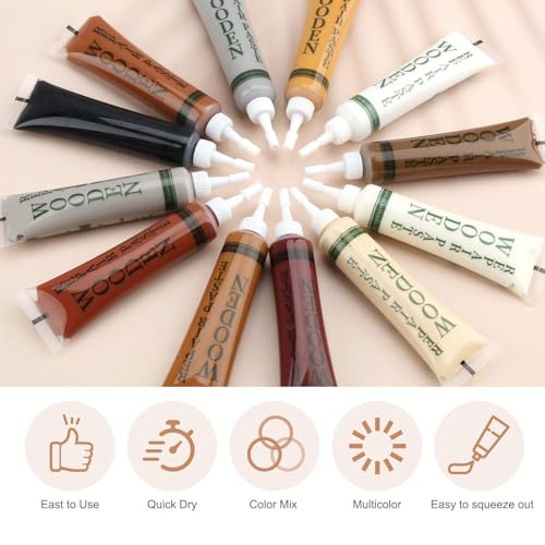 Penriter Holzkitt Reparaturset, 12 Stücke Möbel Reparatur Set, 12 Farben Holzmöbel Reparatur, 25g Laminat Parkett Reparaturset zum Ausbessern Holz Möbel für Kratzer Risse Löcher Tisch Tür