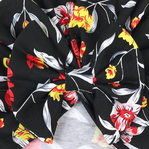 Image of BabyMoon Beanie Floral Bow Baby Boy's & Girl's Cap Kids | Toddler Infant Hat | Black | 6-48 Months