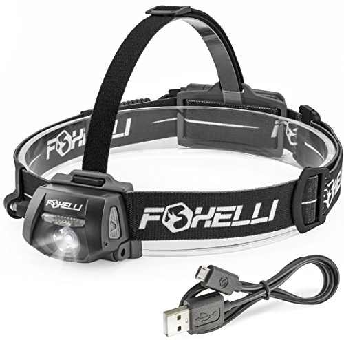 Foxelli USB Rechargeable Headlamp Flashlight With Up To 100 Hours Battery Life, Waterproof, Impact Resistant, Lightweight & Comfortable, Easy to Use