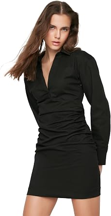 Trendyol Womens Shirt Collar Standard Black Dress