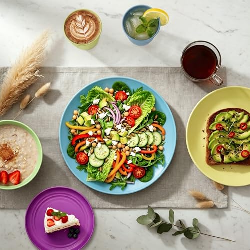 Image of Kitchen Wheat Straw Dinnerware Set | Service for 8 | Unbreakable Dinnerware Set Plates and Bowls Sets Dinner Plates Dessert Plate Drinking Glasses Cereal Bowls Kitchen Dishes Sets - Memphis