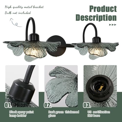 Image of Black Wall Sconce 2 Light Bathroom Vanity Light Over Mirror, Modern Wall Light Fixture with Dark Glass Shade mid Century Wall Sconce Bedroom Wall sconces for Bedroom Hallway Living Room