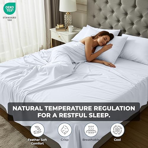 Image of Royale Linens 100% Organic Cotton Full 2 Pack Flat Sheet Only - Super Soft - Percale Top Sheets - Full Flat Sheet Sold Separately - Breathable, Cool & Crisp White Sheets Only (81 inch x 96 inch, White)
