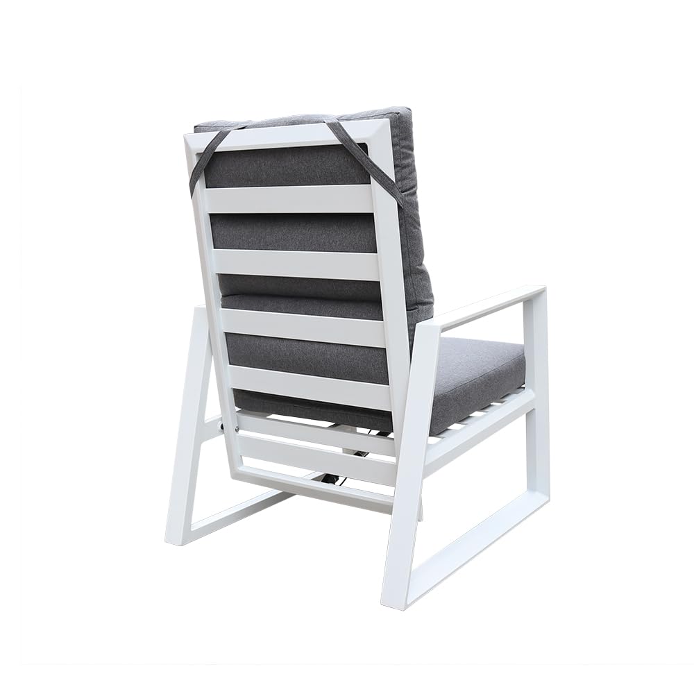 Salottino Lounge in alluminio MIKONOS PLUS bianco/grigio | Lounge da giardino con divano, tavolo, 2 poltrone e cuscini | Set di mobili da giardino in metallo da 5 persone