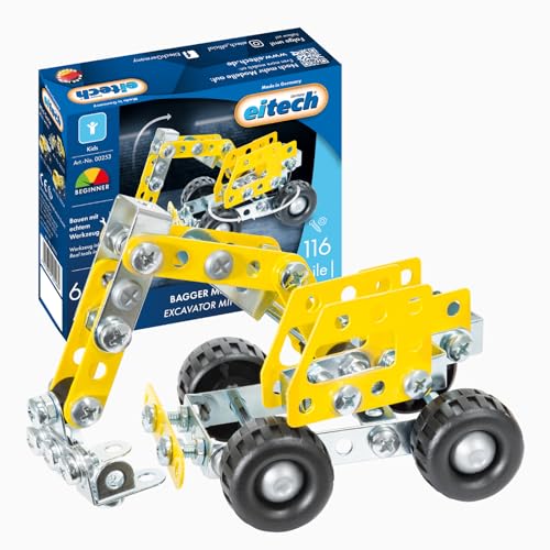 Eitech 00253 Metallbaukasten - Mini Bagger, Modellbau für Kinder ab 6 7 8 Jahren, Bagger Spielzeug, Baustellenfahrzeug, DIY Baustellenfahrzeuge, Spielzeug Baustelle