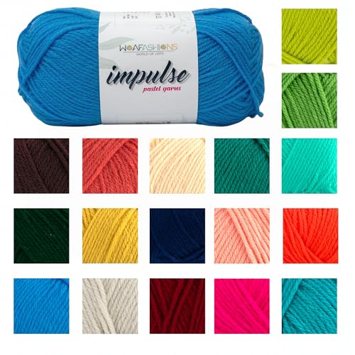Image of WOAFashions Impulse Hand Knitting & Crochet Yarn, Premium Acrylic, 4 : Medium (Azure Blue) (2x100gms / 3.5oz / 200mtr / 218yds)