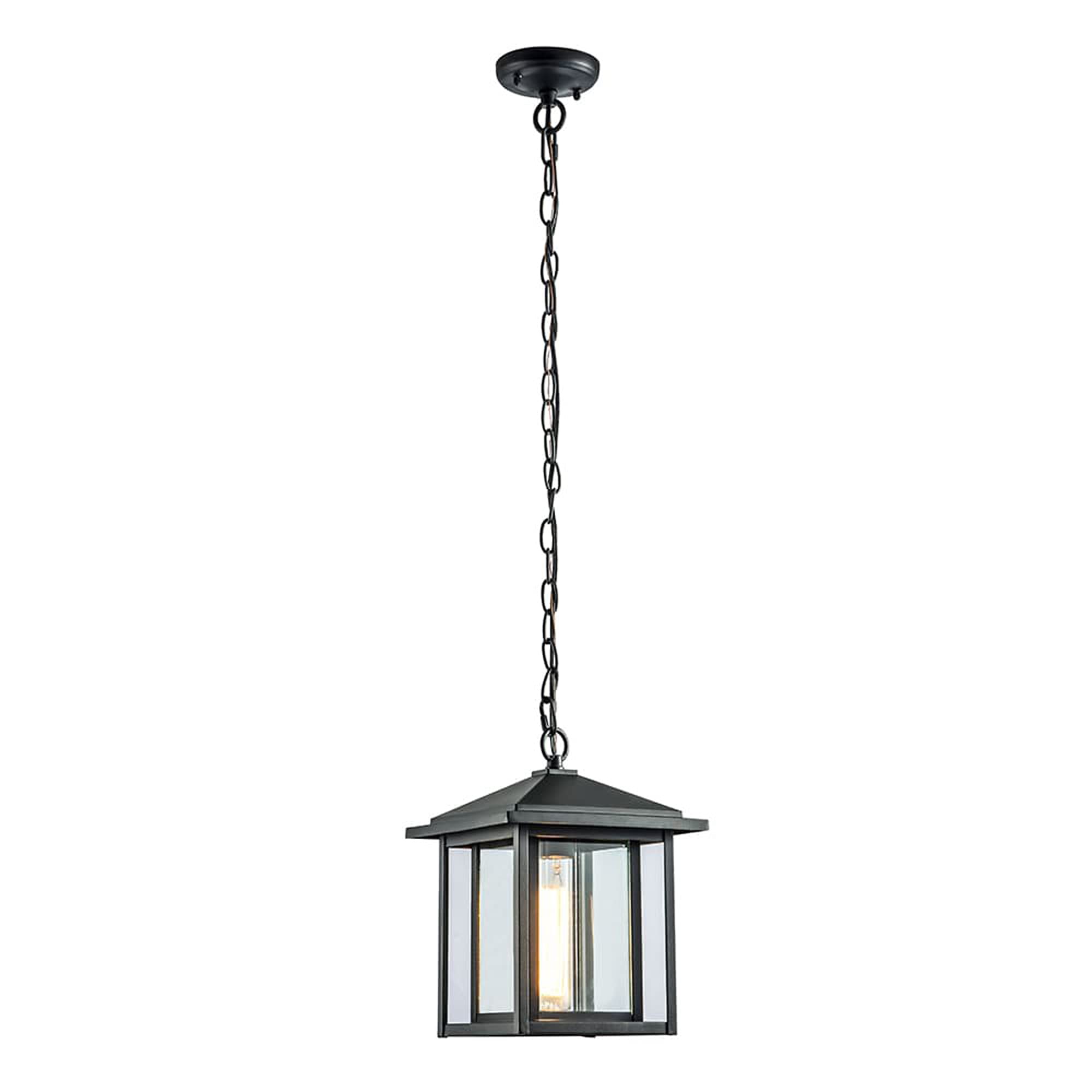 wonderlamp - Lámpara colgante exterior Avenida, 1xE27, Máx. 60 W, IP 23, Lámpara Vintage, forma de Farol con cristal, Negro