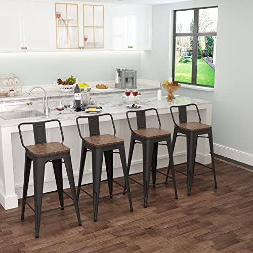 Tongli Metal Bar Stools Set Of 4 Barstools Counter Height Bar Stools With Back Industrial Bar Stool Indoor Counter Stool Kitchen Island Stools Modern Bar Chair With Wood Top 26 Inch Matte Black #TOP1
