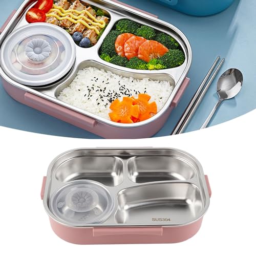 Pudełko na Lunch ze Stali Nierdzewnej, Przenośne Pudełko na Drugie śniadanie z 4 Siatkami i miską na zupę Pojemnik do Przechowywania żywności do Pracy (Pudełko śniadaniowe