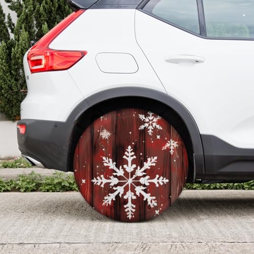 Image of Spare Tire Covers for Trailers, RV Spare Tire Cover, 17in Weatherproof Campers Tire Covers Protectors, Camping Trailer Accessories Universal Fit for Trucks Vehicle, Christmas Snowflake Vintage
