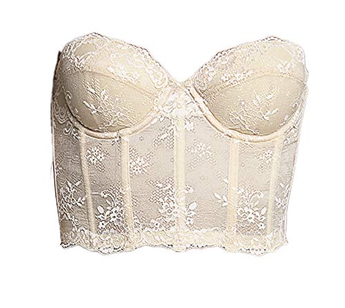Dominique Tayler Lace Backless and Strapless Corselet Bridal Bra with Breathable Memory Foam Cups - ND44C Nude