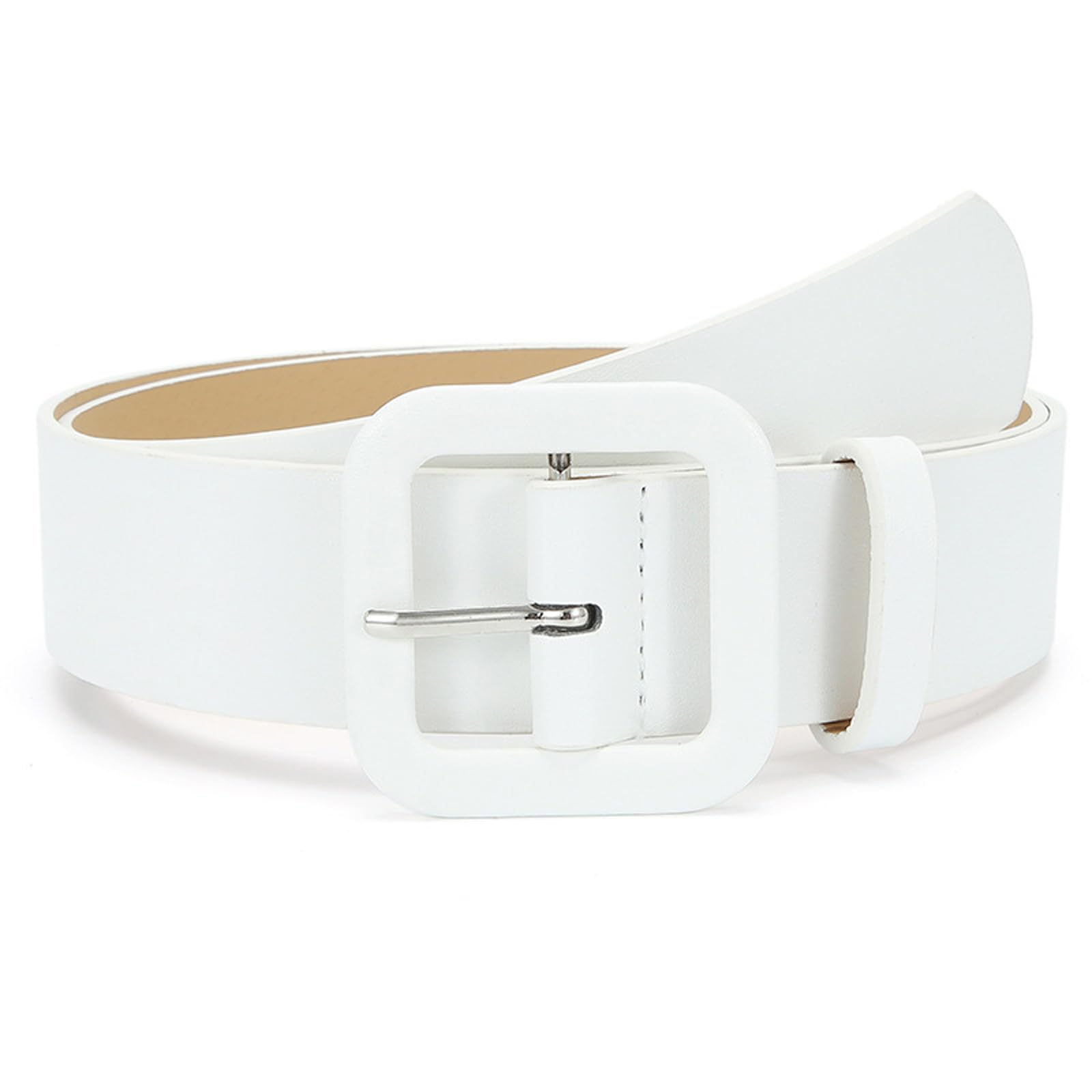Gavery Women's Fashion Square Buckles Belt Candy Color PU Leather Strap Adjustable Waistband for Jeans Dresses