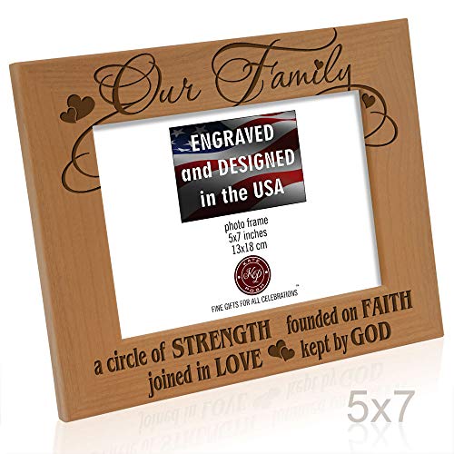 Our Family - A Circle Of Strength, Founded On Faith, Joined In Love, Kept By God Engraved Natural Wood Picture Frame, Family Gifts, Housewarming, Religious & Spiritual, Wedding Gifts (5X7-Horizontal) #TOP5