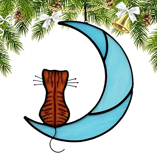 sol para gatos,Apanhador sol vitral gato - Decoração gato com vitral artesanal para janela, 2D A/r