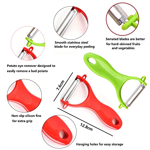2 Potato Skin Peeler,Vegetable Peeler,Y Shaped Peeler With Non-Slip Pp Handle, Sharp Straight Blade & Serrate Blade,Green/Red Color #TOP1