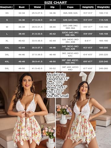 Image of Avidlove Lingerie for Women Front Closure Lace Babydoll Chemise XS-5XL