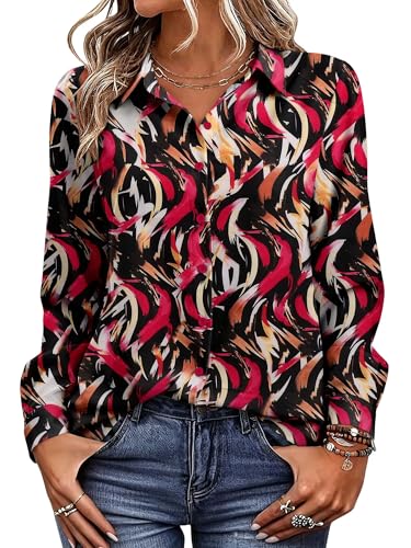 Image of Magritta Women's Shirts Fashion Casual Loose Fit Long Sleeve Button Down Lightweight Collared Blouse Tops