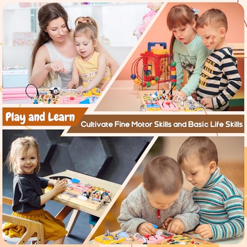 Image of 25 in 1 Busy Board with 13 LED Light Switches and 12 Activity, Montessori Toys for 1 2 3 Years Old, Wooden Sensory Board, Toddlers Travel Toys for 1+ Year Old Boy & Girl Birthday Gift(Extra-Large)