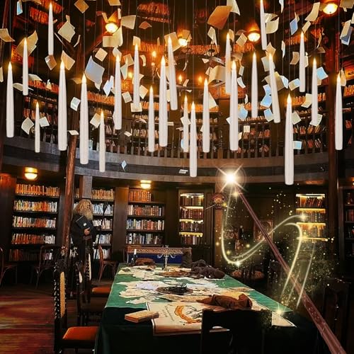 Image of 36 Pcs Halloween LED Magic Hanging Floating Candles, Taper Flickering Flameless with 2 Magic Wands - Candle Set for Halloween, Christmas, Weddings, Birthdays & Fantasy Ambiance...