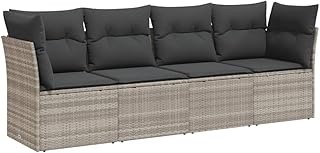 vidaXL Garten Sofa Garnitur 4-TLG., Gartenmöbel Set mit Kissen Stauraum, Sitzgruppe für Garten Terrasse, Modular Gartensofa Lounge, Hellgrau Poly Rattan