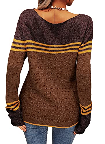 Image of Danedvi Womens Fall Fashion 2026 Sweaters Colorblock Lightweight Striped Crewneck Winter Trendy Pullover Tops