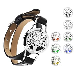 OTOTEC Aromatherapie Medaillon Essentiële Olie Armbanden met 8 stks Mix-color Refill Pads Set 316 Rvs 2 Lagen Verstelbaar Zwart
