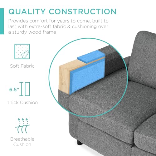 Image of Best Choice Products Upholstered Sectional Sofa for Home, Apartment, Dorm, Bonus Room, Compact Spaces w /Chaise Lounge, 3-Seat, L-Shape Design, Reversible Ottoman Bench, 680lb Capacity - Gray