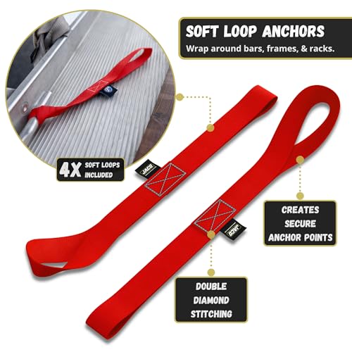 JACO Retractable Ratchet Straps Tie Down Kit (4-Pack) - 1 inch x 15 ft. (1,763lb Break Strength) (Red) by JACO Superior Products - Image 7