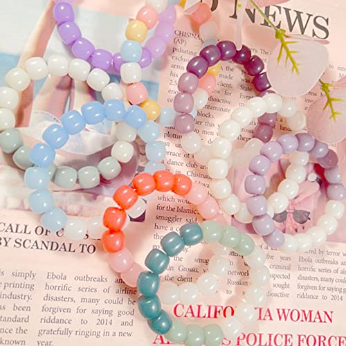 Neovivi 10Pcs Acrylic Beaded Bracelets For Women Girls, Lightweight Stretch Elastic Ellipse Bead Bracelet Stack Friendship Summer Beach Gradient Multicolor Beads Jewelry Set Unisex #TOP5