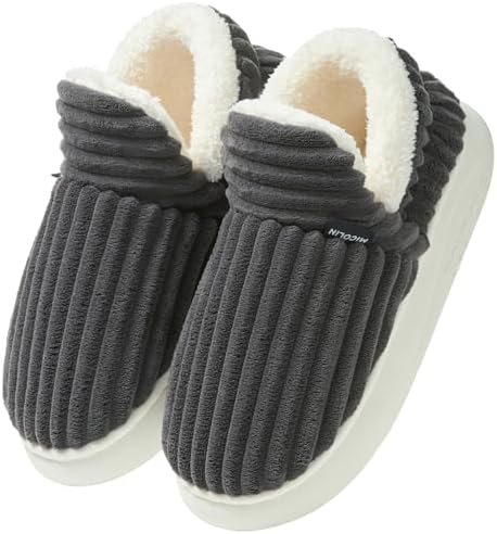 Misolin Hausschuhe Damen Winter Wärme Kordsamt Geschlossen Pantoffeln | Unisex, Weiche Memory-Schaum, Bequeme Plüsch Slippers, Rutschfeste Sohle, Indoor Outdoor