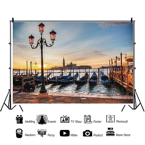 YongFoto 7x5ft Photography Backdrop Traditional Italian Gondolas in Europe Venice Church San Giorgio Maggiore Sunrise Photo Background Backdrops Photography Video Party Kids Wedding Photo Studio Props - Image 3