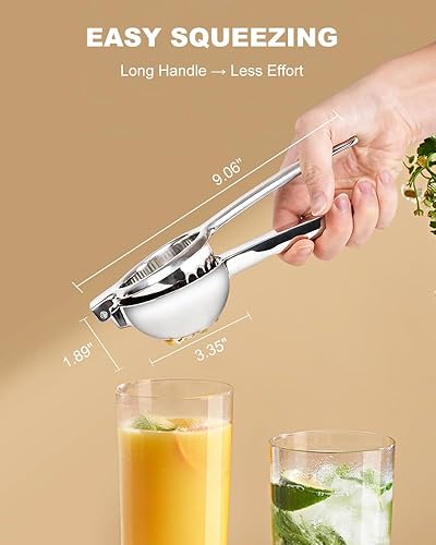 Miniatura 5 de Brigii Exprimidor de limón para lima y limón, acero inoxidable 304 resistente, exprimidor manual de alto rendimiento de jugo, mango ergonómico, apto