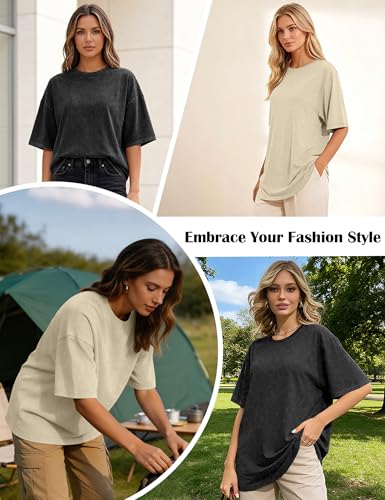 Image of Siimcuzy 2 /4 Pack Oversized Tshirts for Women Short Sleeves Workout Tops