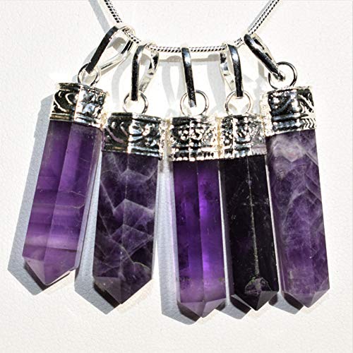 Zenergy Gems CHARGED Himalayan Amethyst Crystal Perfect Pendant™ + 20" Silver Chain + Selenite Heart Charging Crystal Included (HEALING ENERGY)2